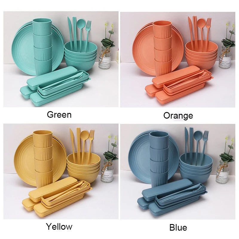 EcoDrop Wheat Straw Dinnerware Set – 32-Piece Colorful Eco-Friendly Tableware for 4-2