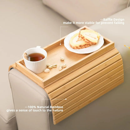 Bamboo Folding Sofa  Arm Tray, Sofa Armrest Tray Table Anti-Slip Living Room Small Coffee Table to Save Space Clip Table-2
