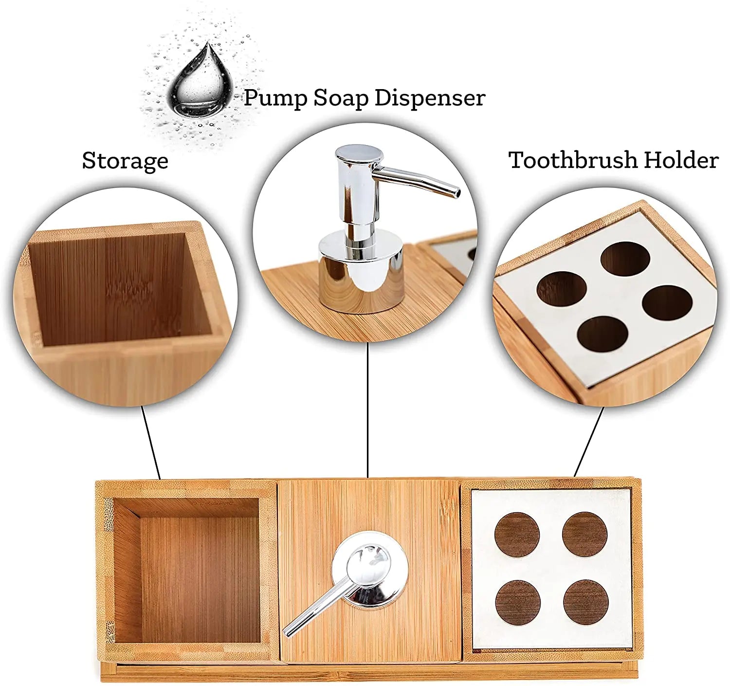 EcoDrop Bamboo Bathroom Soap Dispenser & Toothbrush Holder Set-0