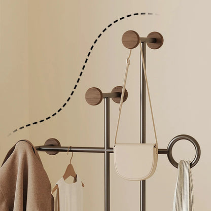 Stainless Steel & Wooden Base Freestanding Coat Rack Hall Tree Space-Saving Metal Clothes/Hat Stand & Clothing Organizer-2