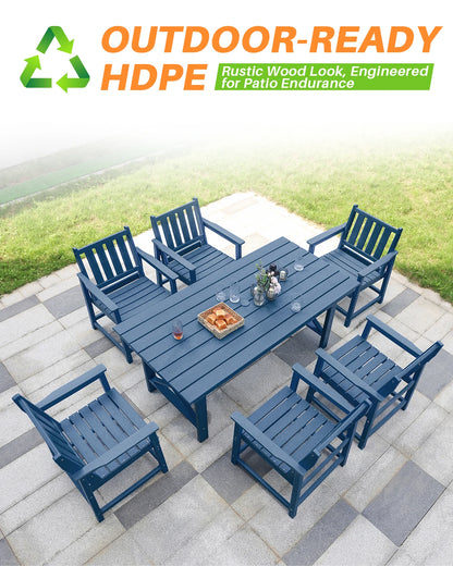 Free US Shipping Modern 6-Seater HDPE Outdoor Patio Furniture Set Garden Table Chairs for Courtyard Hospital Dining Beach Hotel-4
