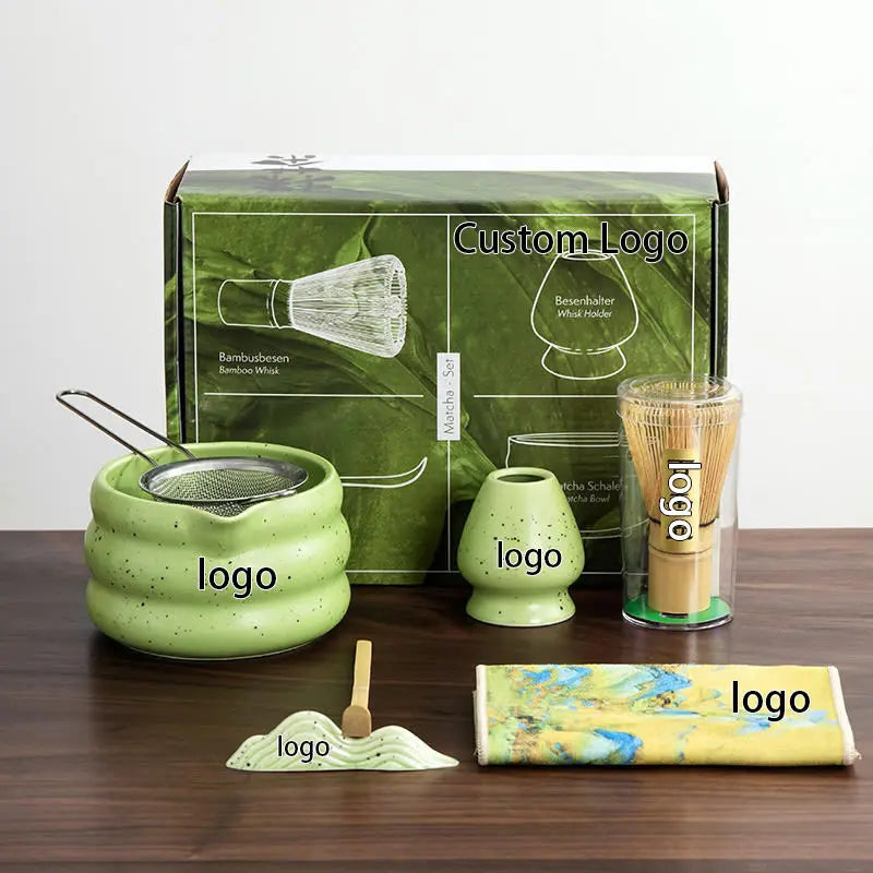 EcoDrop 7-Piece Japanese Matcha Tea Set – Ceramic Bowl & Bamboo Whisk Kit-1