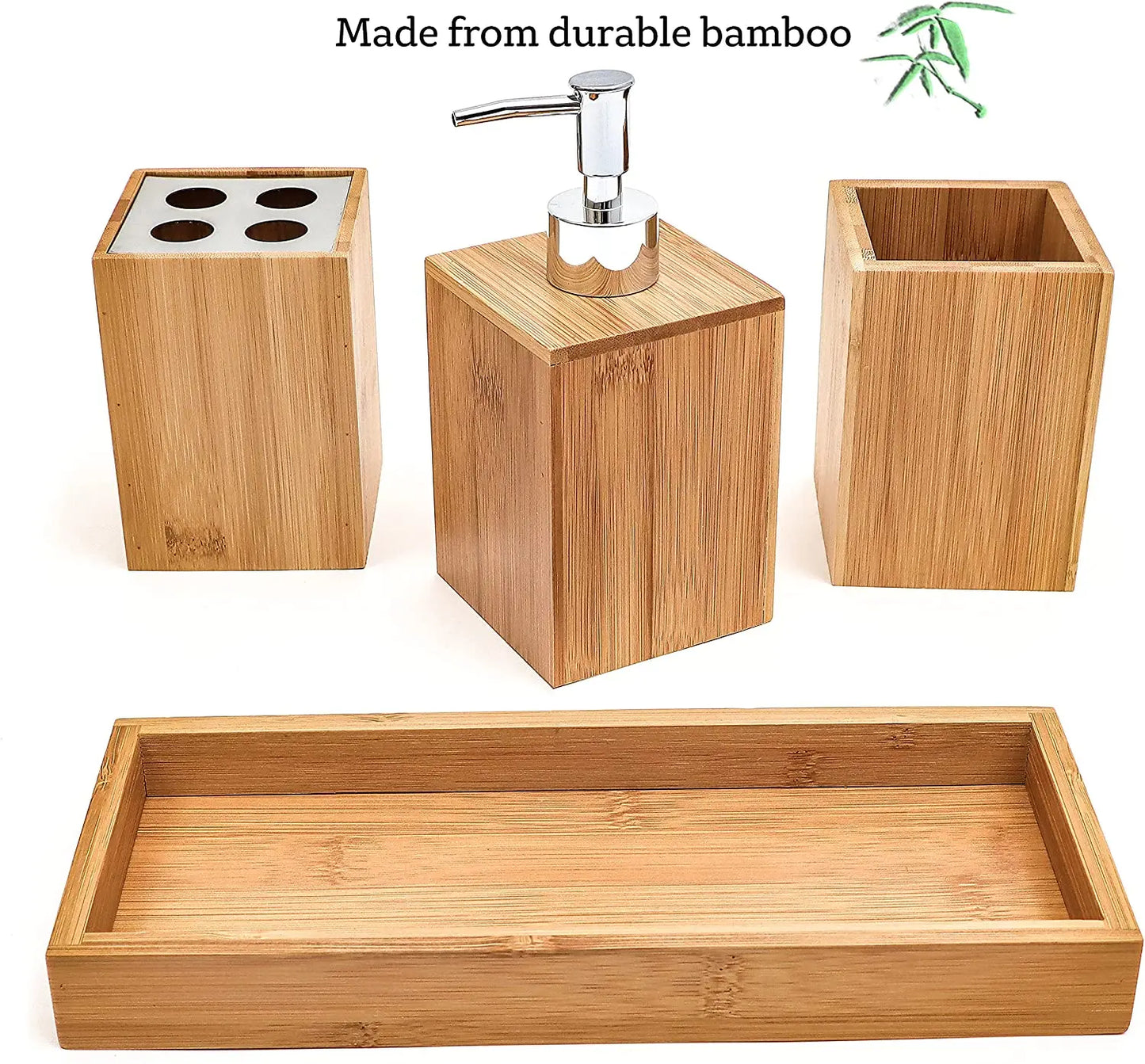 EcoDrop Bamboo Bathroom Soap Dispenser & Toothbrush Holder Set-3