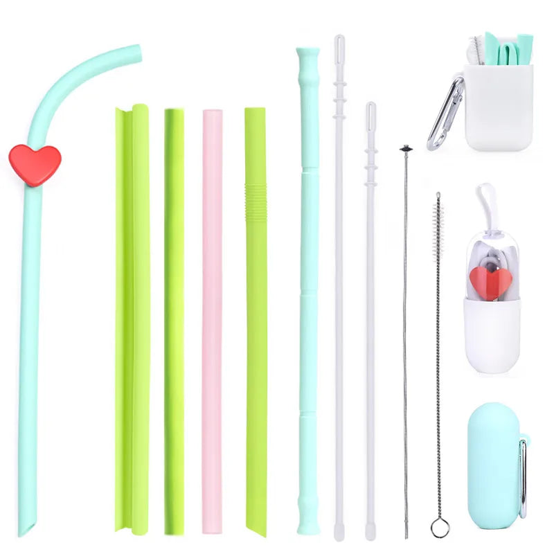 Folding  Collapsible Straw Reusable Silicone Drinking Straw With Case-5