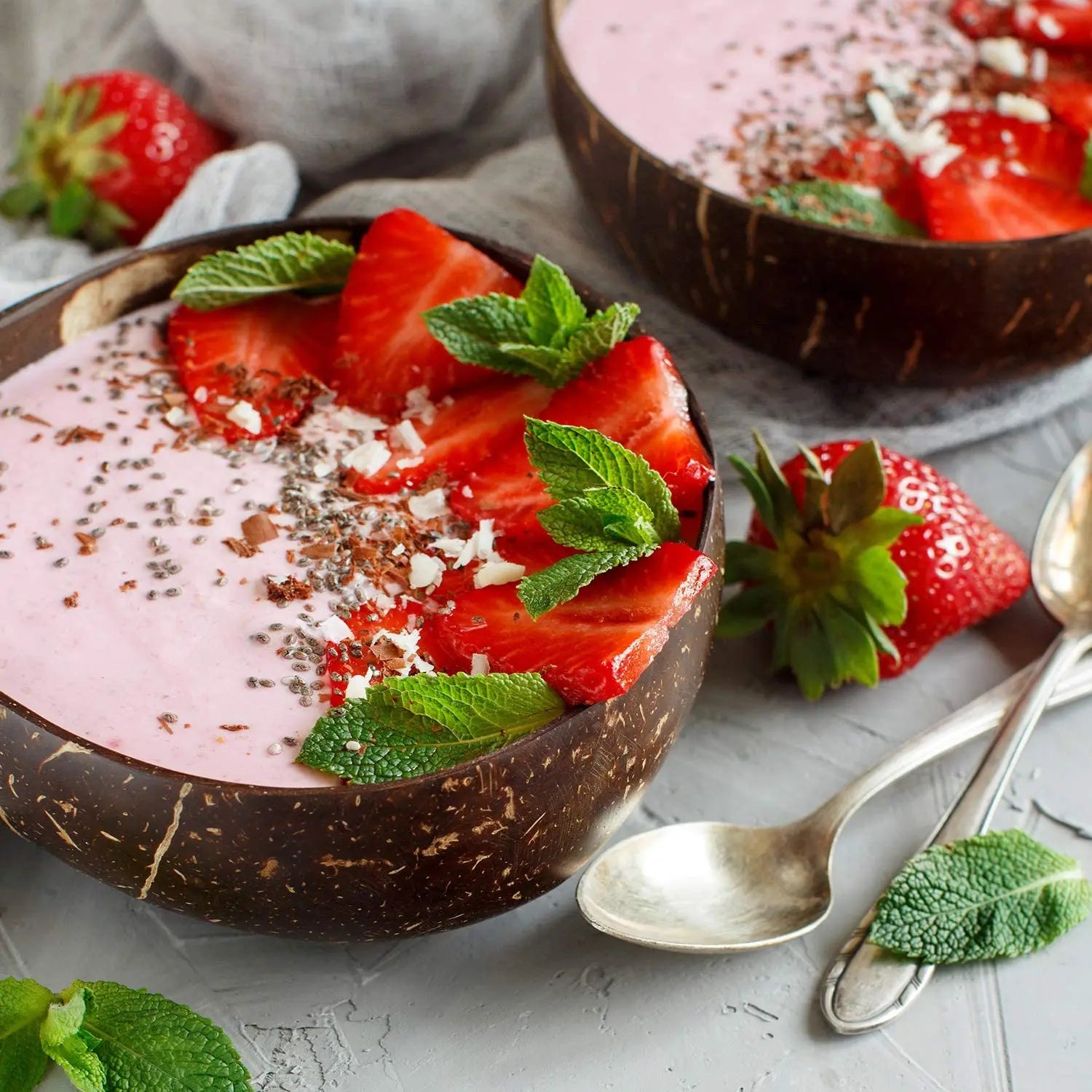 Unique Gift Natural Polished Shaped Handmade Reusable Breakfast Vegan Salad Smoothie Acai Coconut Bowl Set for Breakfast-2