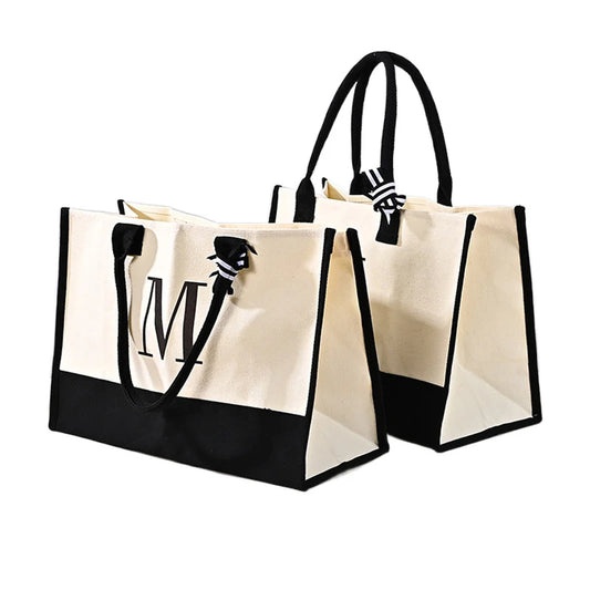 Hot Sale Eco Friendly Cotton Shopping Canvas Tote Bag with Letter Printed Logo Reusable Lady Handbag Tote Bag-0