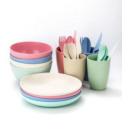 EcoDrop Wheat Straw Dinnerware Set – 4 Colors, 24-Piece Eco-Friendly Tableware-1