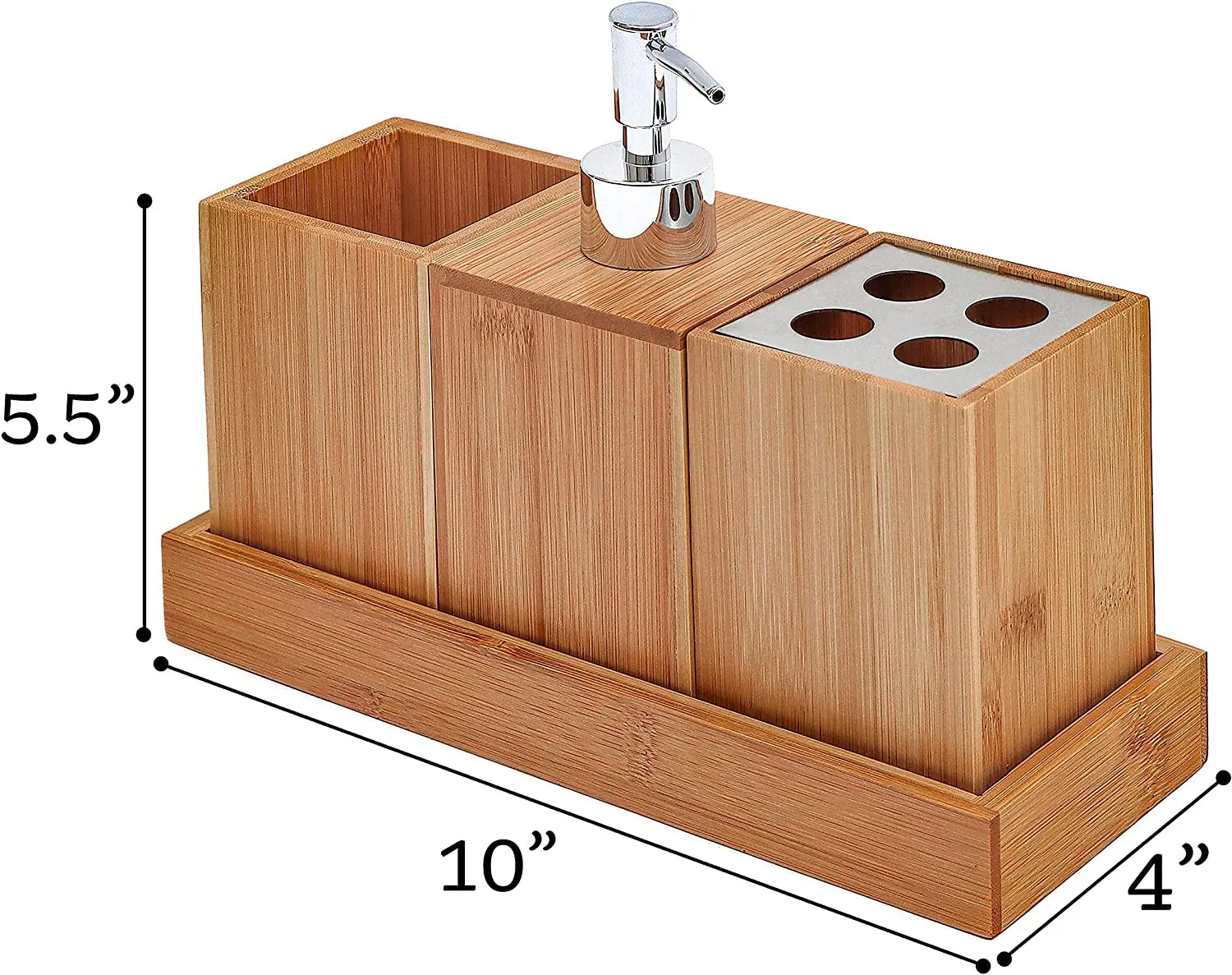 EcoDrop Bamboo Bathroom Soap Dispenser & Toothbrush Holder Set-2
