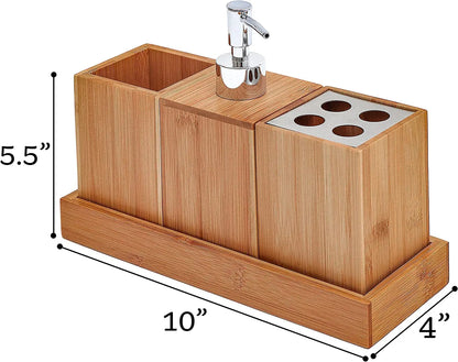 EcoDrop Bamboo Bathroom Soap Dispenser & Toothbrush Holder Set-2