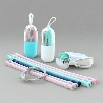 Folding  Collapsible Straw Reusable Silicone Drinking Straw With Case-0