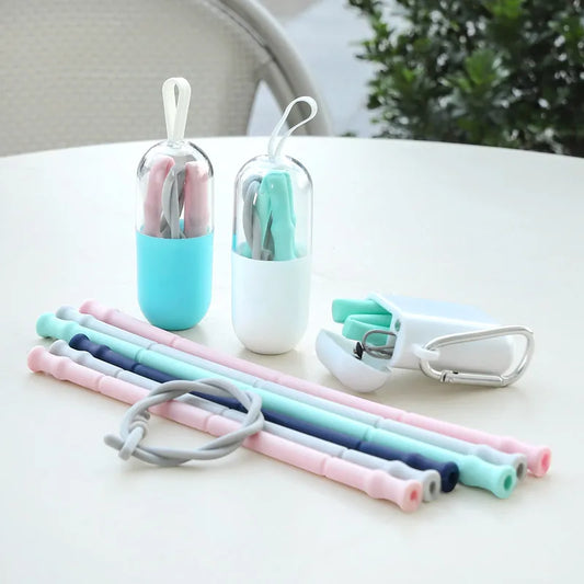 Folding  Collapsible Straw Reusable Silicone Drinking Straw With Case-0