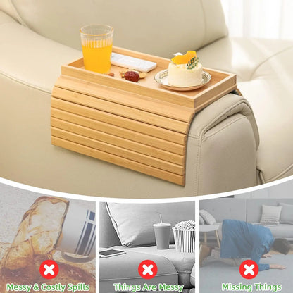 Bamboo Folding Sofa  Arm Tray, Sofa Armrest Tray Table Anti-Slip Living Room Small Coffee Table to Save Space Clip Table-1