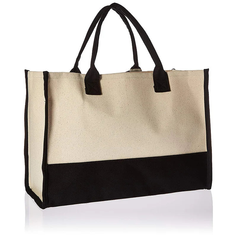 Hot Sale Eco Friendly Cotton Shopping Canvas Tote Bag with Letter Printed Logo Reusable Lady Handbag Tote Bag-2