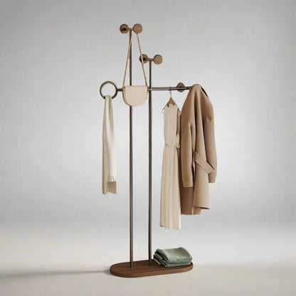 Stainless Steel & Wooden Base Freestanding Coat Rack Hall Tree Space-Saving Metal Clothes/Hat Stand & Clothing Organizer-7