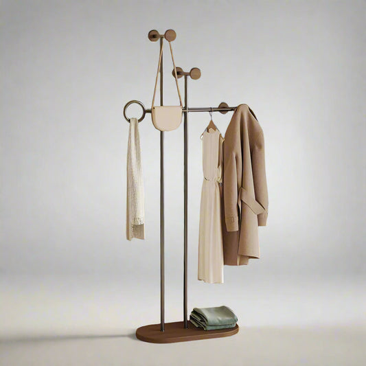 Stainless Steel & Wooden Base Freestanding Coat Rack Hall Tree Space-Saving Metal Clothes/Hat Stand & Clothing Organizer-7