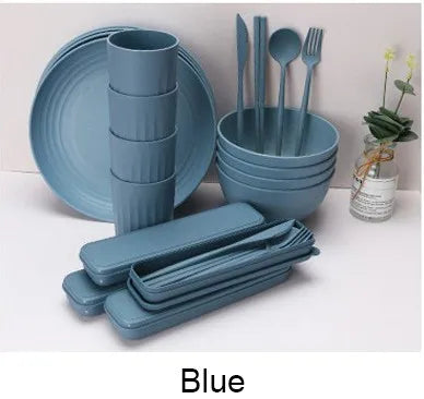 EcoDrop Wheat Straw Dinnerware Set – 32-Piece Colorful Eco-Friendly Tableware for 4-9