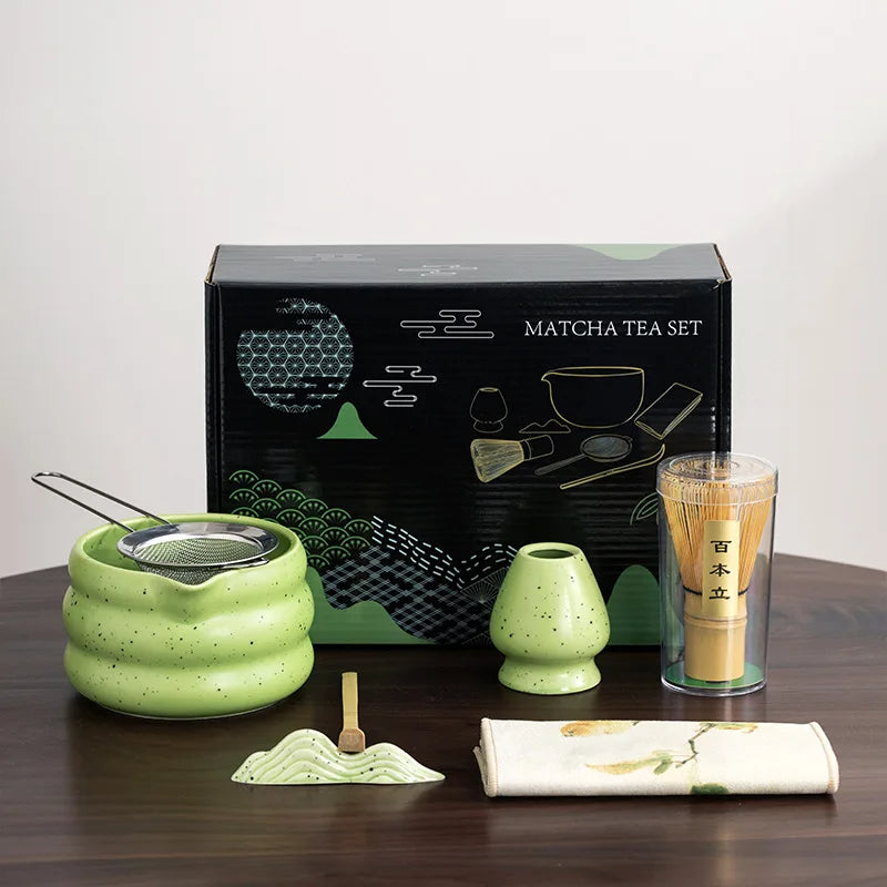 EcoDrop 7-Piece Japanese Matcha Tea Set – Ceramic Bowl & Bamboo Whisk Kit-7