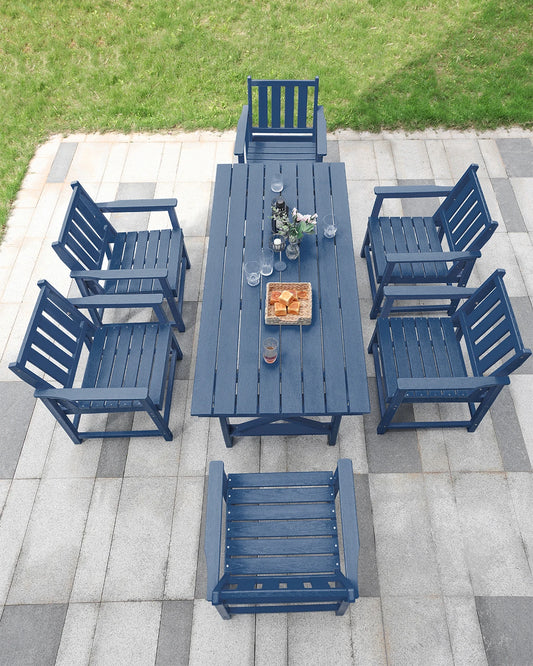 Free US Shipping Modern 6-Seater HDPE Outdoor Patio Furniture Set Garden Table Chairs for Courtyard Hospital Dining Beach Hotel-0