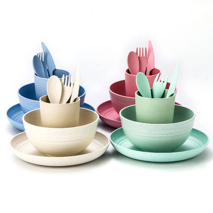 EcoDrop Wheat Straw Dinnerware Set – 4 Colors, 24-Piece Eco-Friendly Tableware-2