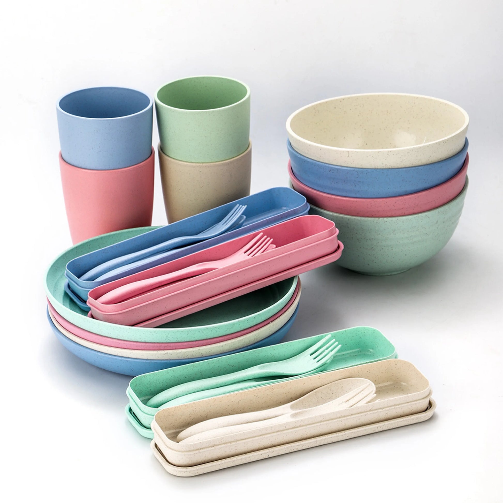 EcoDrop Wheat Straw Dinnerware Set – 4 Colors, 24-Piece Eco-Friendly Tableware-0