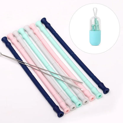 Folding  Collapsible Straw Reusable Silicone Drinking Straw With Case-1