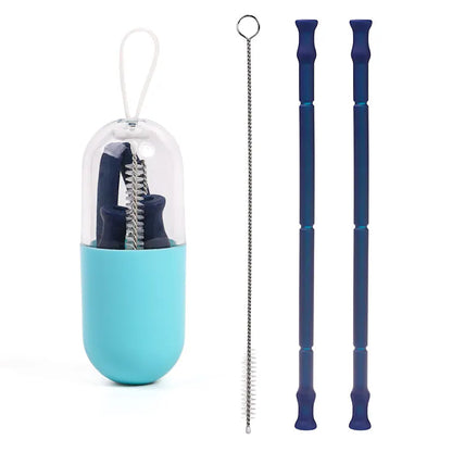 EcoDrop Reusable Silicone Collapsible Drinking Straw with Case
