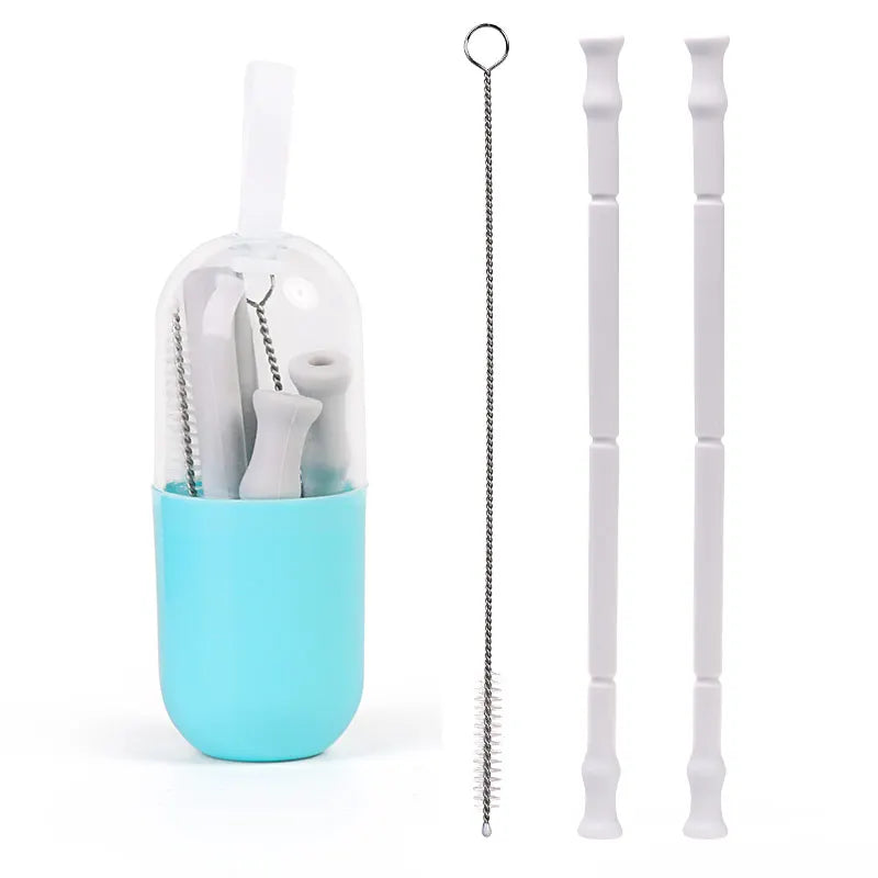 Folding  Collapsible Straw Reusable Silicone Drinking Straw With Case-7