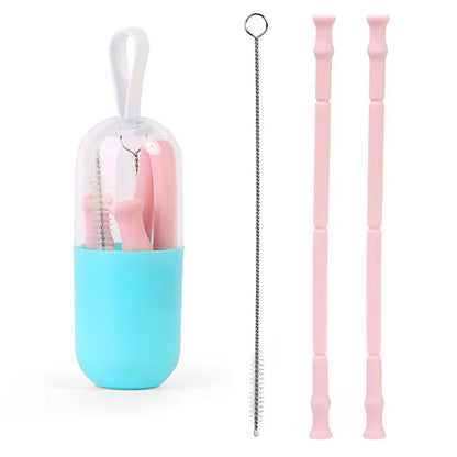 Folding  Collapsible Straw Reusable Silicone Drinking Straw With Case-8