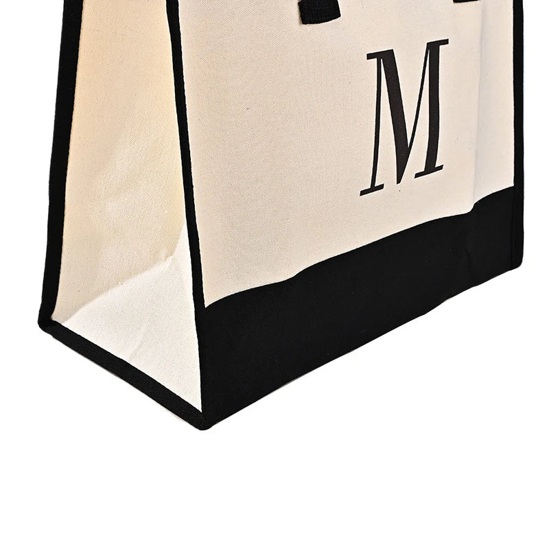 Hot Sale Eco Friendly Cotton Shopping Canvas Tote Bag with Letter Printed Logo Reusable Lady Handbag Tote Bag-4