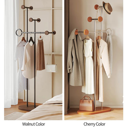 Stainless Steel & Wooden Base Freestanding Coat Rack Hall Tree Space-Saving Metal Clothes/Hat Stand & Clothing Organizer-1