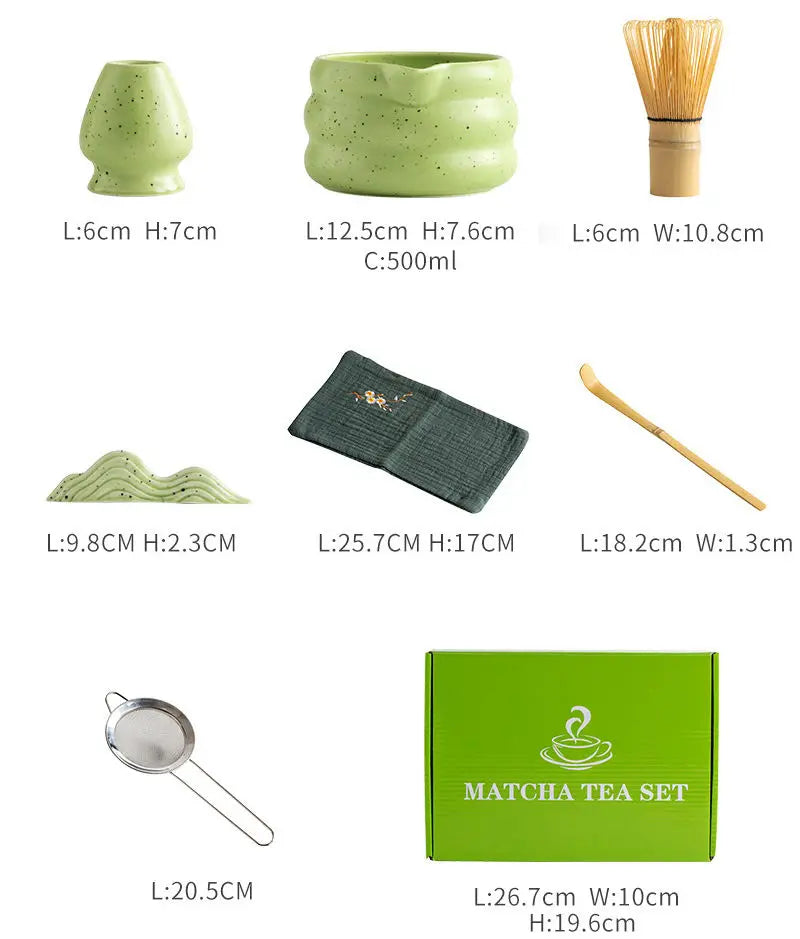 EcoDrop 7-Piece Japanese Matcha Tea Set – Ceramic Bowl & Bamboo Whisk Kit-2