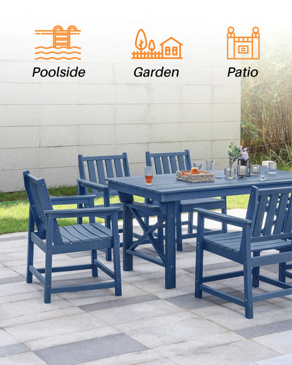 Free US Shipping Modern 6-Seater HDPE Outdoor Patio Furniture Set Garden Table Chairs for Courtyard Hospital Dining Beach Hotel-3