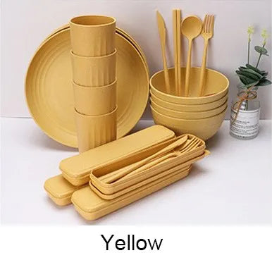 EcoDrop Wheat Straw Dinnerware Set – 32-Piece Colorful Eco-Friendly Tableware for 4-7