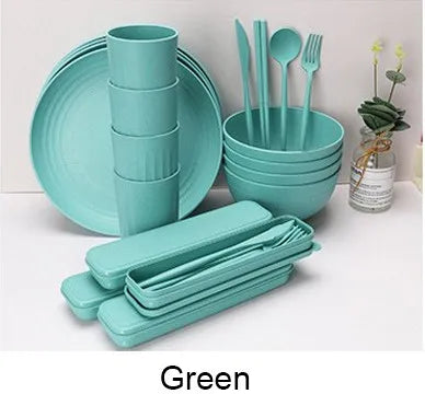 EcoDrop Wheat Straw Dinnerware Set – 32-Piece Colorful Eco-Friendly Tableware for 4-8