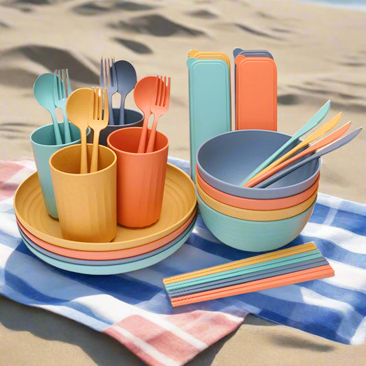 EcoDrop Wheat Straw Dinnerware Set – 32-Piece Colorful Eco-Friendly Tableware for 4-5