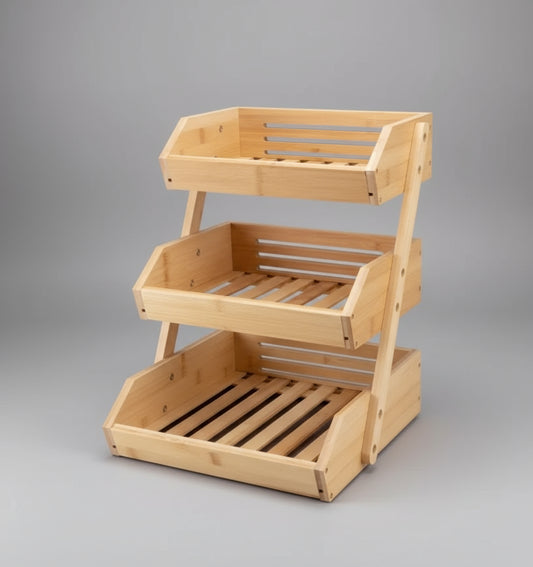 EcoDrop 3-Tier Bamboo Fruit Basket Stand