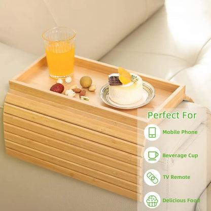 Bamboo Folding Sofa  Arm Tray, Sofa Armrest Tray Table Anti-Slip Living Room Small Coffee Table to Save Space Clip Table-3