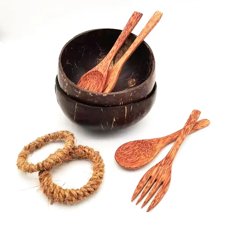 Unique Gift Natural Polished Shaped Handmade Reusable Breakfast Vegan Salad Smoothie Acai Coconut Bowl Set for Breakfast-5