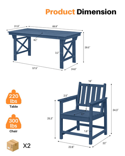 Free US Shipping Modern 6-Seater HDPE Outdoor Patio Furniture Set Garden Table Chairs for Courtyard Hospital Dining Beach Hotel-1