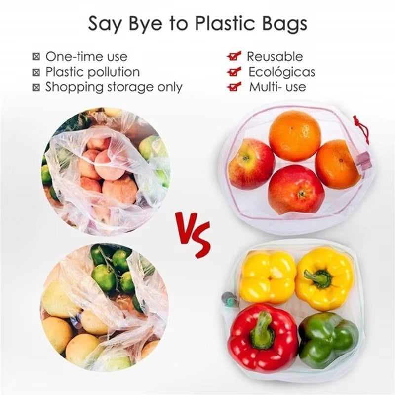 EcoDrop Reusable Mesh Produce Bags – 5-Pack Eco-Friendly Fruit & Veggie Storage Set