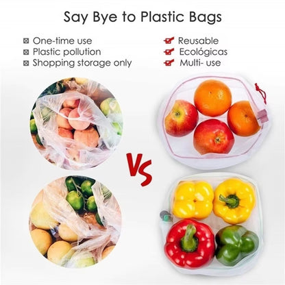 EcoDrop Reusable Mesh Produce Bags – 5-Pack Eco-Friendly Fruit & Veggie Storage Set