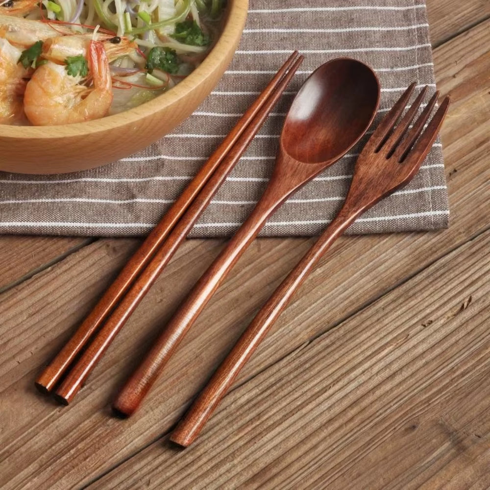 EcoDrop Wooden Cutlery Travel Set – Spoon, Fork & Chopsticks