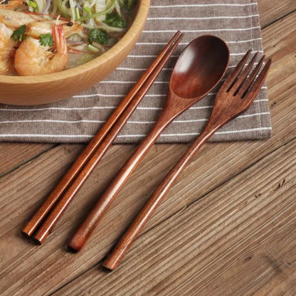 EcoDrop Wooden Cutlery Travel Set – Spoon, Fork & Chopsticks
