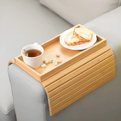 Bamboo Folding Sofa Arm Tray – Space-Saving Clip-On Table