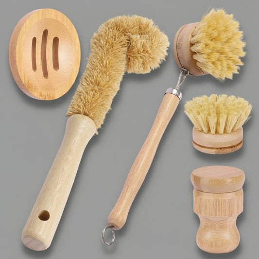 EcoDrop Bamboo Dish Brush Set - Natural Sisal Bristles