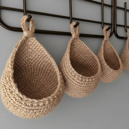 EcoDrop Wall-Mounted Natural Wicker Weave Storage Basket 