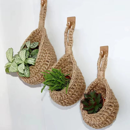 EcoDrop Wall-Mounted Natural Wicker Weave Storage Basket 