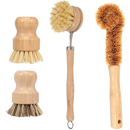 EcoDrop Bamboo Dish Brush Set - Natural Sisal Bristles