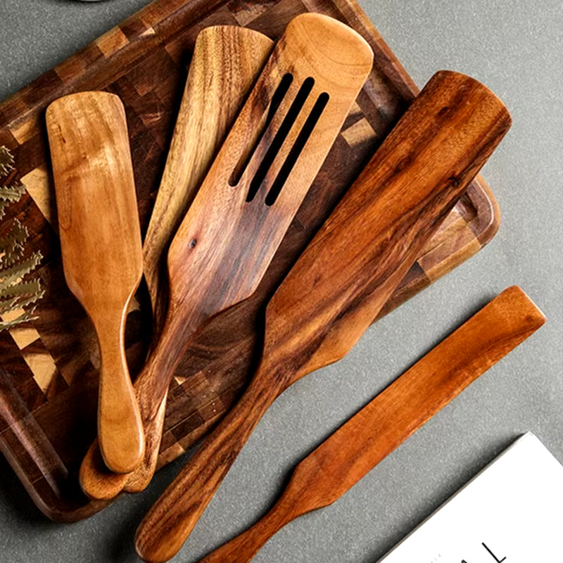 EcoDrop Premium Teak Wooden Cooking Utensils Set – Non-Toxic, Heat-Resistant, Non-Stick Safe, Handmade Natural Wooden Spoons & Spatulas