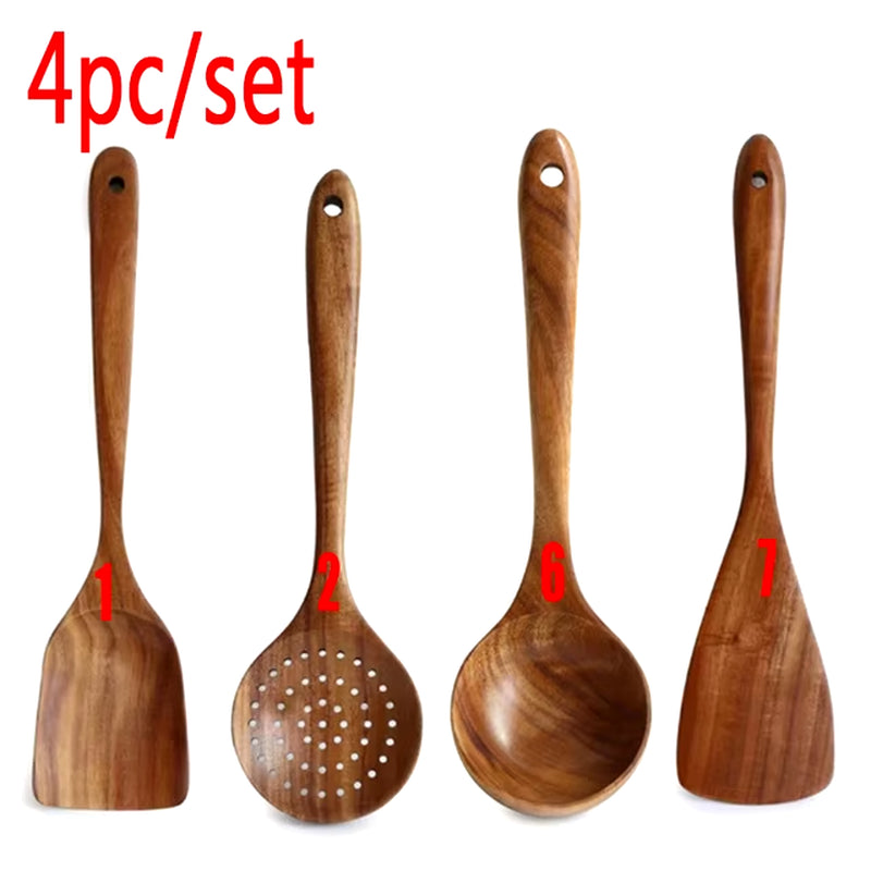 EcoDrop Premium Teak Wooden Cooking Utensils Set – Non-Toxic, Heat-Resistant, Non-Stick Safe, Handmade Natural Wooden Spoons & Spatulas